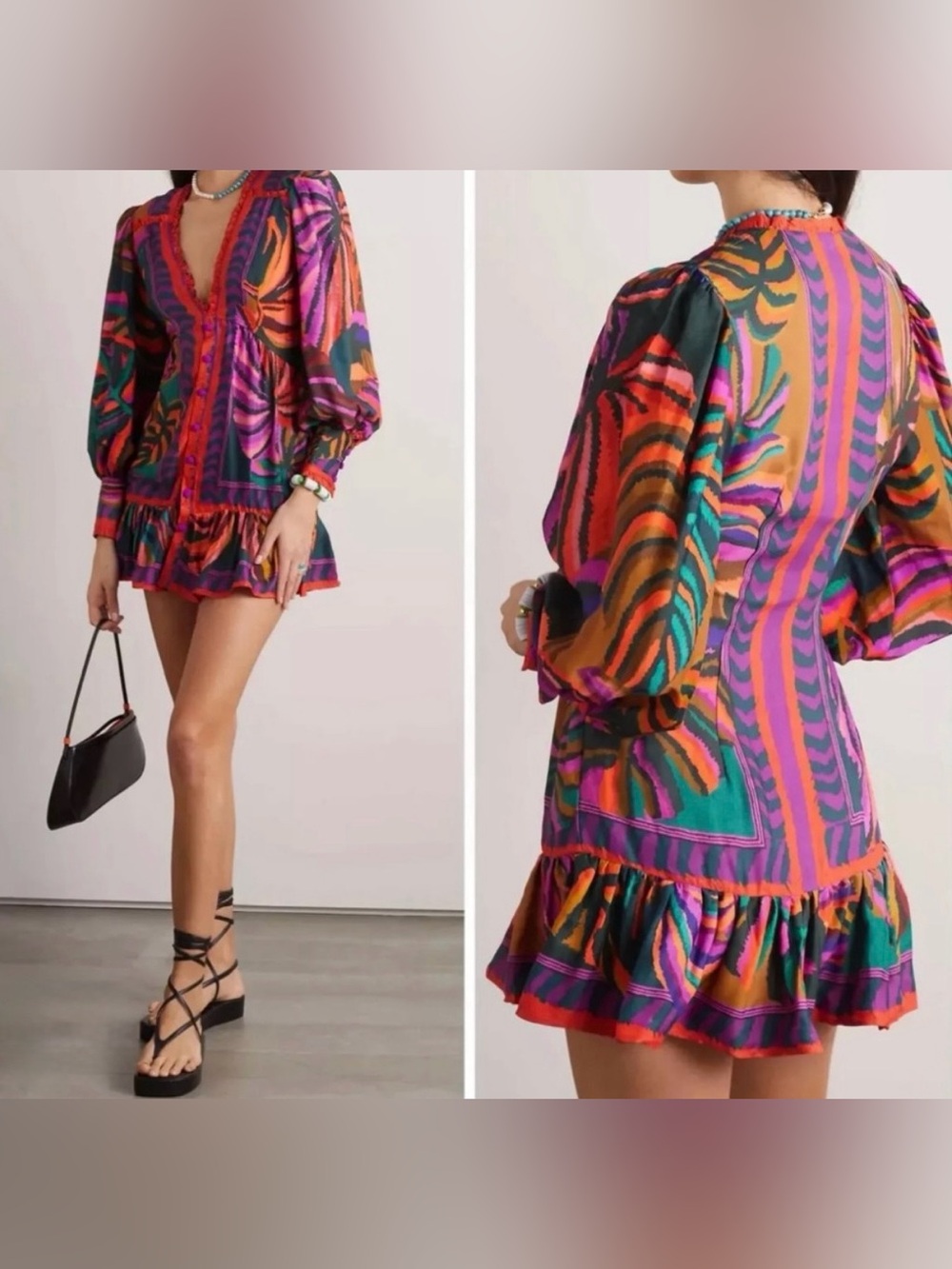 FARM Rio Multicolor Abstract Print Mini Dress in Pink, Green & Orange